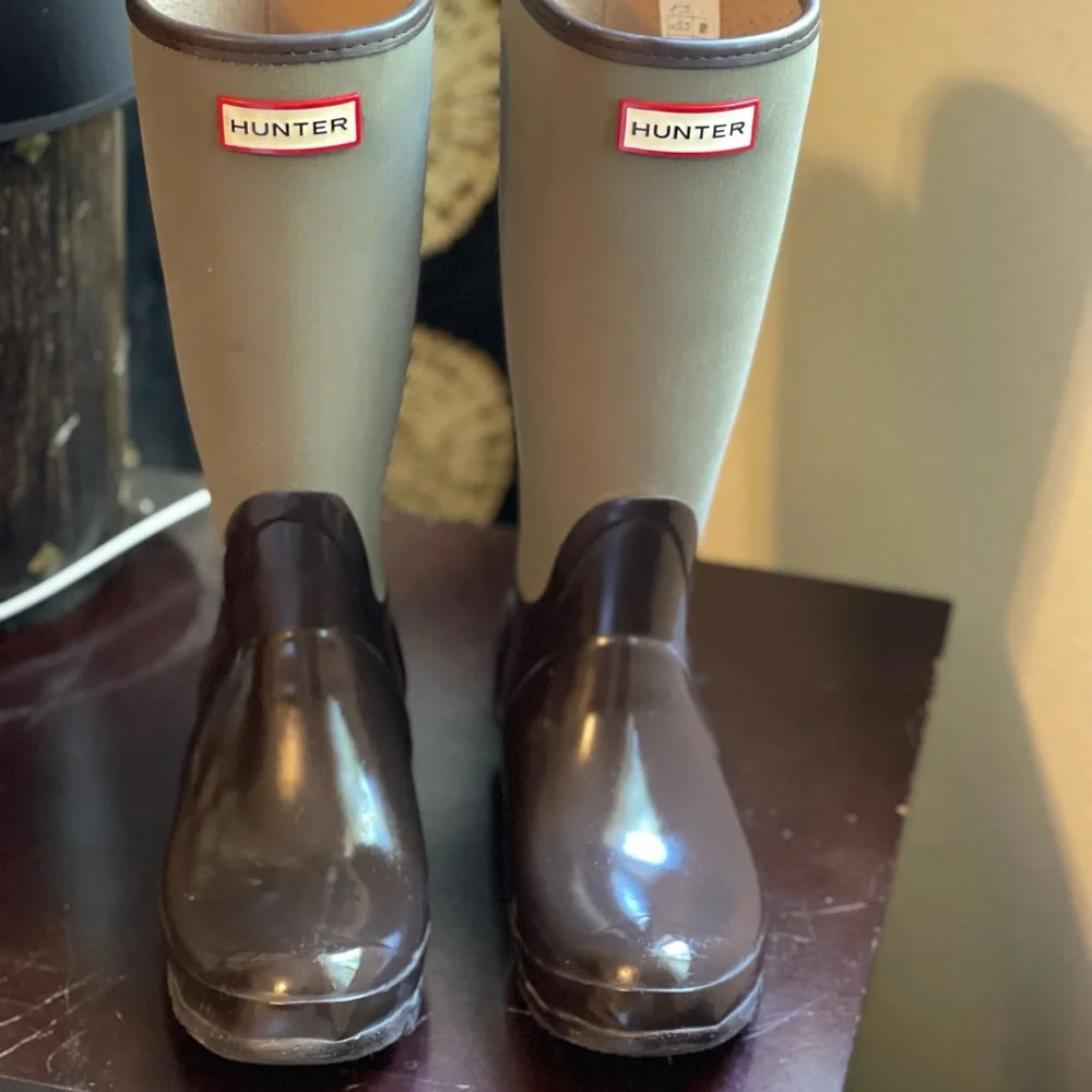 Hunter Olive and Brown Tall Waterproof Rain Boots